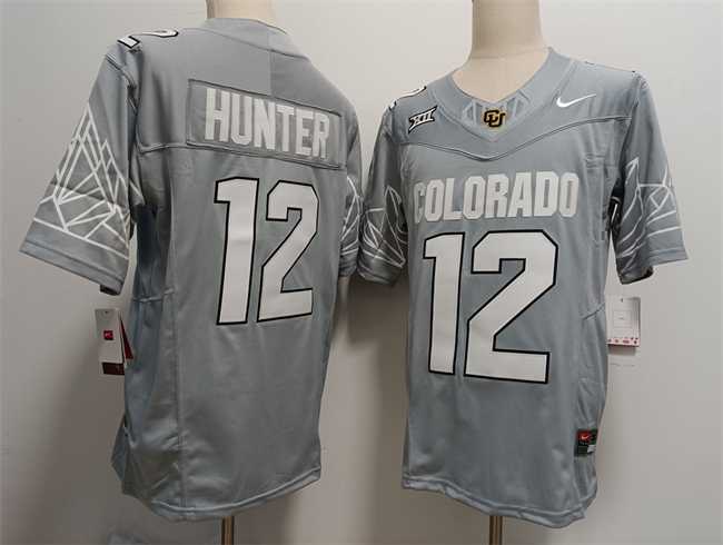 Mens Colorado Buffaloes #12 Travis Hunter Grey With XII Patch 2024 F.U.S.E Stitched Football Jersey->colorado buffaloes->NCAA Jersey